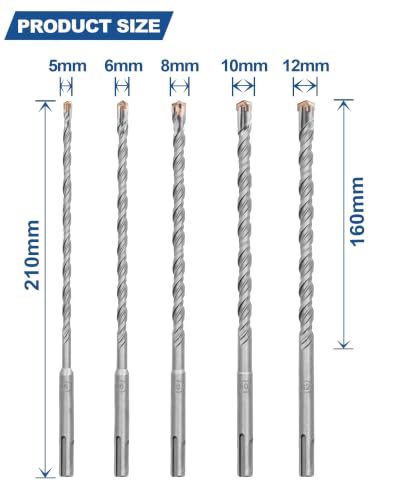 HIGHDRIL Concrete Drill Bit Set - 10Pcs 3/16" X2, 1/4" X3, 5/16" X2, 3/8" X2, 1/2" (8-inch Length) Carbide Masonry Drill Bit Kit, Hammer Drill Bits for Concrete, Brick, Stone, Granite - size: Kit 2
