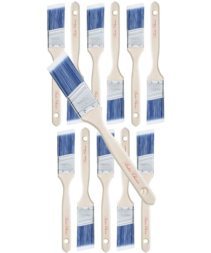 Bates Angle Paint Brushes - 1.5-Inch, 12 Pack, Treated Wood Handles for Walls, Furniture & Stain - color: Wood Handle Angle, size: 12 Pack, 1.5"