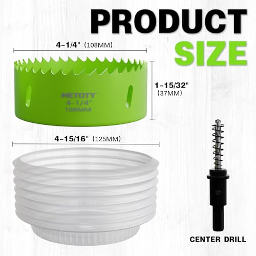 Bi-Metal Hole Saw 4-1/4 Inch for Recessed Lights, 4.25" Hole Cutter with Dust Bowl Catcher – Cuts Wood, Thin Metal, Ideal for LED Lighting Installation - size: 4-1/4"