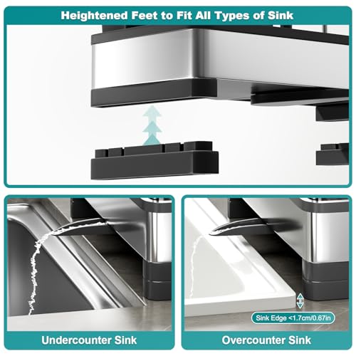 Ewaiira Stainless Steel Sink Caddy, Sponge Holder for Kitchen Sink 9.8″ - color: A-black