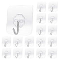 Transparent Adhesive Hooks 30 lb(Max), Waterproof & Oilproof Reusable Seamless Hooks, Heavy Duty Wall Hook for Kitchen Bathroom Office (20), (20hook), 2.36