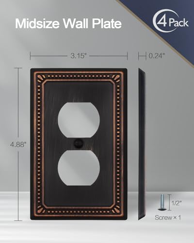 Switch Plates Outlet Covers, 4-Pack Aged Bronze Metal Wall Plates - color: Aged Bronze, size: 1 Duplex 4PK