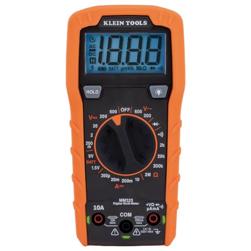 Klein Tools MM325 Multimeter, Digital Manual-Ranging 600V AC/DC Voltage Tester, Tests Batteries, Current, Resistance, Diodes, and Continuity - size: Manual-Ranging