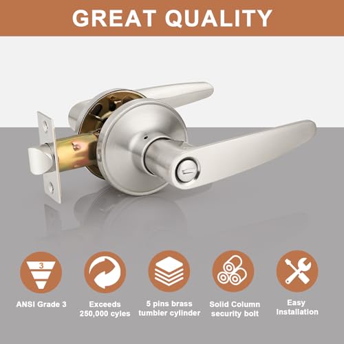 Probrico 15 Pack Privacy Door Levers Door Handles for Bedroom or Bathroom Keyless Leverset, Locked in Side Home/Office Door Lockset,Modern&Durable in Satin Nickel Door Hardware - size: 15 Pack