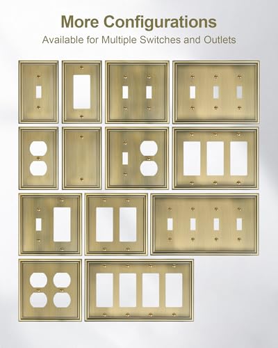 4-Pack Zinc Alloy Single Toggle Light Switch Cover Plate, Solid Wall Plate - color: Antique Brass, size: 1 Toggle 4PK