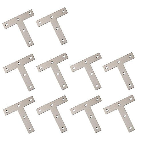 BTMB Stainless Steel Steel T Shape Flat Repair Mending Plate Joining Bracket Brace,Pack of 10 (80x80mm/3.1''x3.1'')