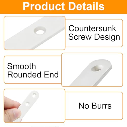 4 Pack White Straight Brackets, 8 Inch Stainless Steel Flat Brace Mending Plates, Heavy Duty Repair Brackets for Wood Furniture with Screws - size: 4 Pcs/ 8” x 0.8”
