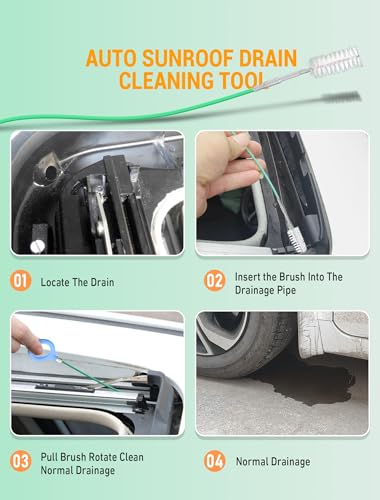 78 Inch Long Auto Sunroof Cleaning Tool with 1 PC 7.9 Inch Drain Brush