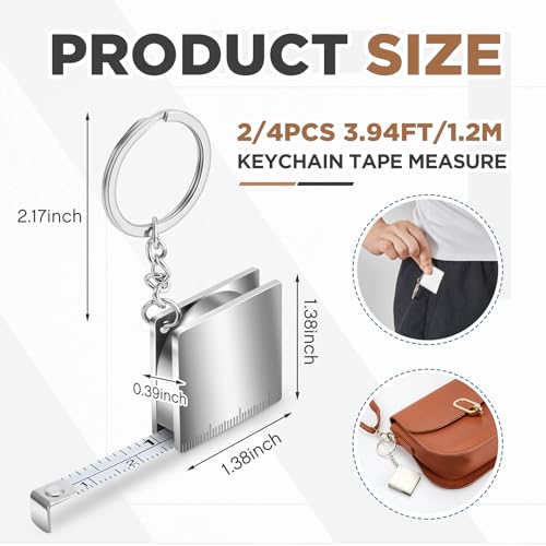 Quelay 2 Pcs Mini Tape Measure Keychain,Small Measuring Tape, Silver - color: Silver