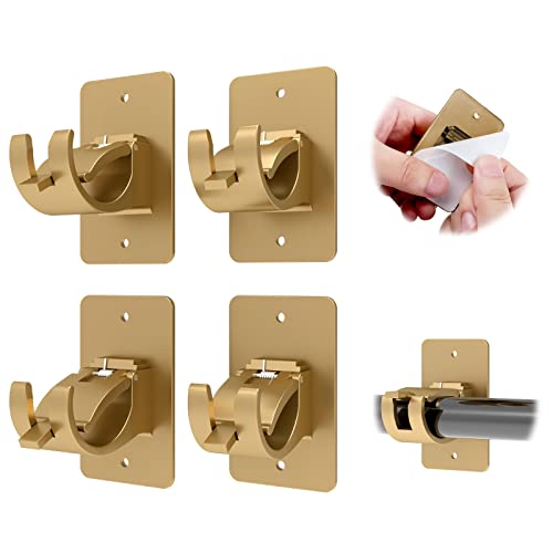 CIEMGNZOC 4PCS No Drill Curtain Rod Brackets, Gold Plastic, Self-Adhesive & Screw Mount, Holds Up To 20 Pounds, Suitable For Rods Up To 1.57 Inch Diameter - color: 4 Pcs Gold