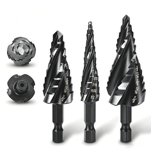 3PCS Titanium Step Drill Bit - Four Spiral Flute HSS Step Bit Set - color: 3PCS Four Spiral