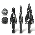 3PCS Titanium Step Drill Bit - Four Spiral Flute HSS Step Bit Set - color: 3PCS Four Spiral