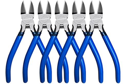 Wire Cutters 5 Pack, 6.5 inch,KAIHAOWIN Flush Cutters Diagonal Cutters Side Cutters Precision Ultra Sharp Spring Loaded Wire Snips Clippers Dikes Cutting Pliers Small for Crafting Jewelry Making,Blue - size: 6.5 inch