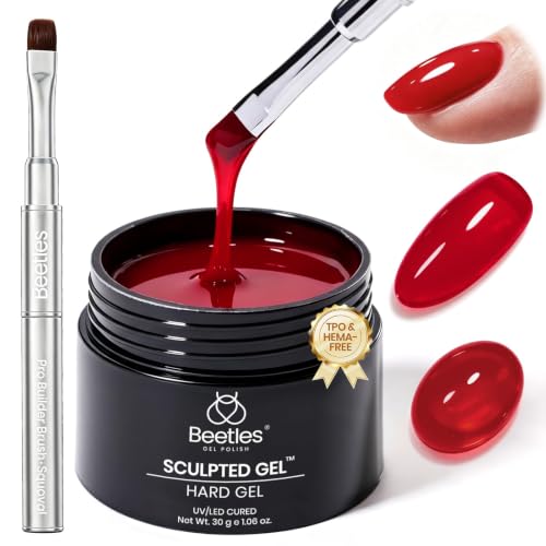 Beetles Hard Gel for Nails Wine Red, 30g TPO & HEMA-FREE & Flat Nail Brush - color: A - Crimson Allure