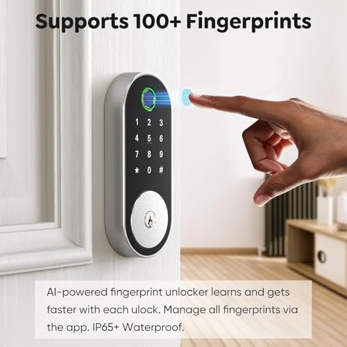 Fingerprint Smart Deadbolt with Keypad – Keyless Entry Lock for Home, Apartment, Office, Airbnb, Rental, Kids & Seniors, App & Code Access, Auto-Lock, Easy DIY Install, Compatible with Alexa & Google - color: Silver