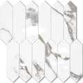 Vamos Tile Glossy White Marble with Gold Veining Backsplash Tile Peel and Stick, 12.8 x 12.8 Inch 10 Sheets Long Hexagon PVC Self Adhesive Mosaic Tiles Stick on Backsplash for Kitchen and Bathroom - color: White Marble with Gold Veining