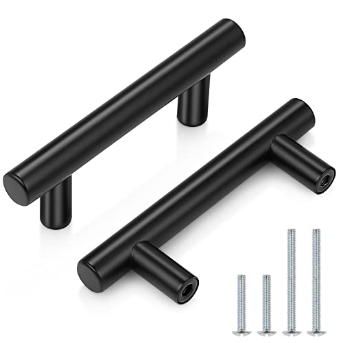 Probrico (5 Pack 2-1/2 inch Center-to-Center Black Bar Cabinet Pulls, 2 1/2 inch Drawer Pulls, Modern Cabinet Hardware Kitchen Cabinet T Bar Handles Dresser Knobs Set - color: Black, size: hole center 2-1/2"