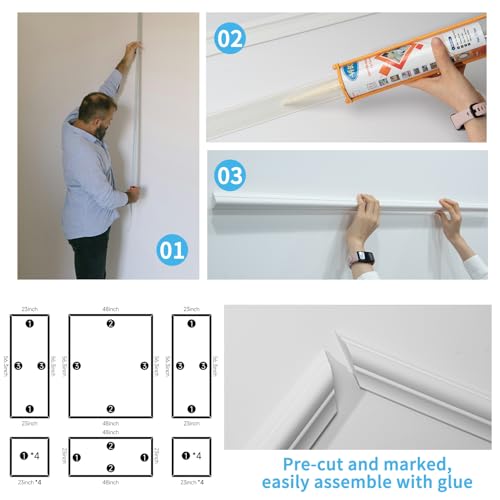 Art3d Pre-Cut Wall Molding Set, Ready-to-Assemble Panels, 3 Top 3 Bottom - color: White: Style 1