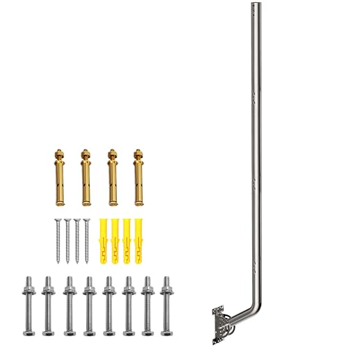 53" Heavy Duty Adjustable Antenna Wall Mount – 430 Stainless Steel J-Pole Solid Mast Bracket for Starlink (Adapter Required), TV Antennas, Weather Stations – 1.38" OD Pivot Base (Silver) - color: 53‘’ Long Wall Mount Silver