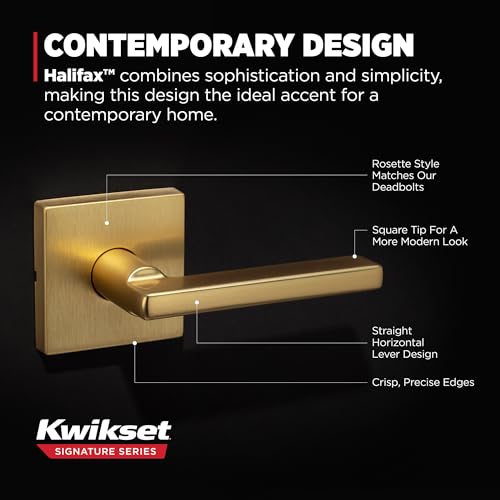Kwikset 720HFLSQT-4 Halifax Lever with Square Rose Passage Door Lock with 6AL Latch and RCS Strike Satin Brass Finish - color: Satin Brass, size: 1 Pack