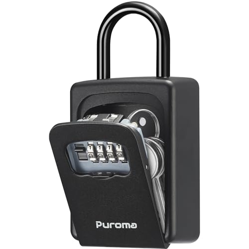 Puroma Key Lock Box Large with Code Lockbox Outdoor Wall Mount 1 Black - color: Pure Black