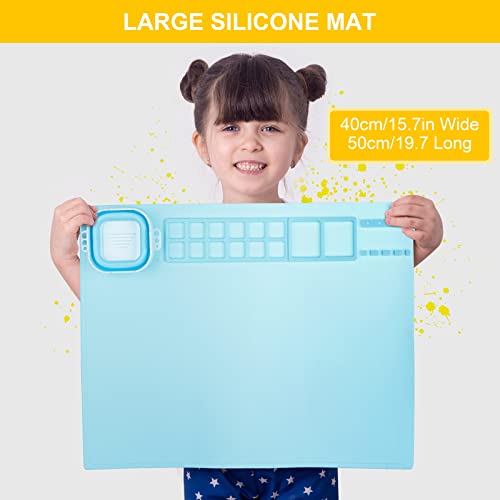 Silicone Art Mat with Cup, Painting Mat for Crafts Resin Casting - color: Blue