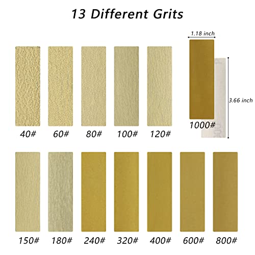 ZEHIQ 3.5"x1" Detail Hand Sanding Block and 130Pcs Sandpaper Assortment - style: Gold Sandpaper 130pcs + Sander