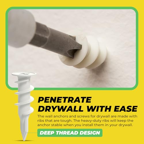 Qualihome Drywall Anchors with Screws – 40 Piece Set (20 Anchors + 20#8 x 1-1/4" Screws) | Self Drilling Drywall Anchors Heavy Duty | Wall Anchors for Drywall | Plastic Screw Anchor Kit - style: 20 Pack