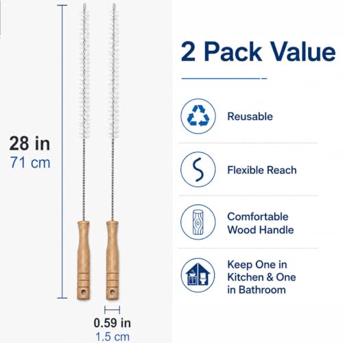 Drain Cleaning Brush, 28" Flexible Drain Cleaner Tool, Wooden Handle, 2Pack
