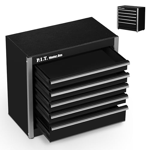 P.I.T. Mini Tool Box,Small Metal Toolbox Organizer with 5 Drawers,Black | 8.6"W X 4.6"D Cute Size,Q235 Steel,Magnetic Locking Mechanism,PVC Drawer Liners - color: Black, size: 5-Drawer