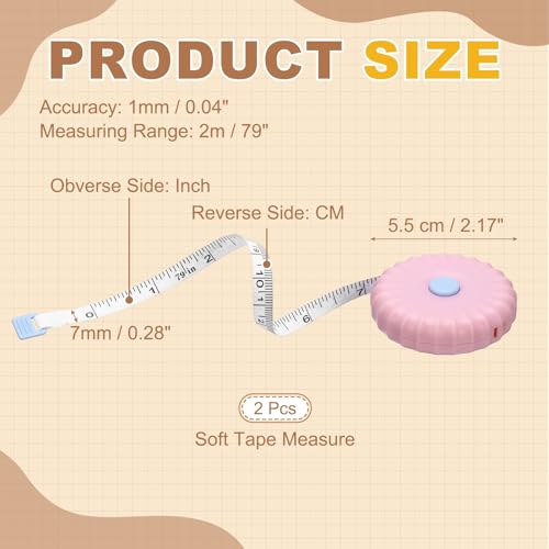 HARFINGTON 2Pcs Soft Tape Measure 79" Double Scale Retractable Mini Cartoon Measuring Tape Cute Tape Measurer for Sewing Craft Cloth Fabric Tailor Weight Loss Body Measurements, Pink - color: Pink