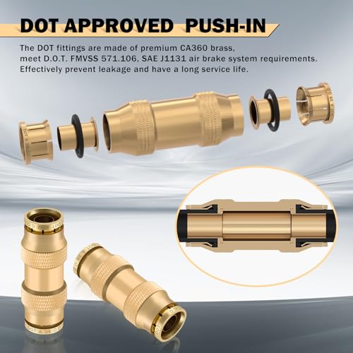 CheeMuii 23 Pcs Brass DOT Air Line Fittings with 1/4" & 3/8" DOT Air Hoses - size: 2ROLL-25PCS