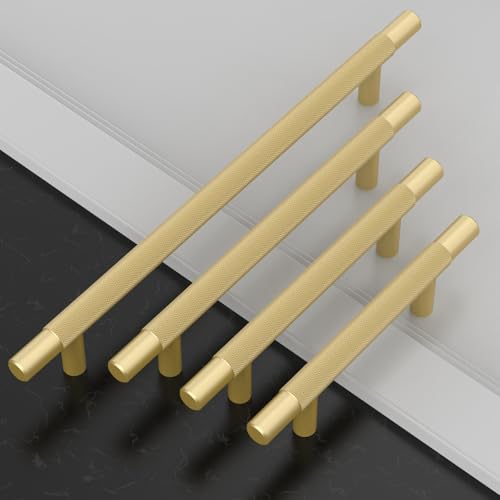 Amerdeco 10 Pack Brushed Gold Knurled Cabinet Pulls 3 Inch Hole Centers Kitchen Cabinet Handles Hardware Kitchen Handles for Cabinets Handles IH0006… - color: Brushed Gold, size: 3"/76MM Hole Center