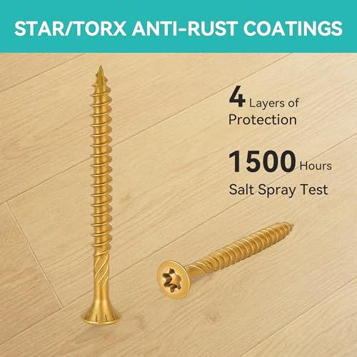 Wood Screws Yellow #8 × 2 inch Torx Star Drive Deck Screws Flat Head M4 × 50 Countersunk T25 Self Tapping Thread Cut 100pcs Carbon Steel Galvanized (100PCS/Small Box Yellow) - color: Yellow, size: #8×2