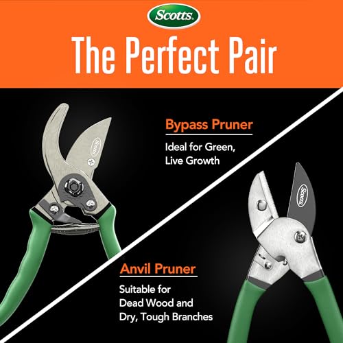 Scotts 2-Piece Pruning Shears Set – Includes 8 in. Bypass Pruner for Live Plants and 8 in. Anvil Pruner for Dry Stems – Sharp Carbon Steel Blades and Comfort Grip Handles for Garden and Yard Use - style: Anvil & Bypass Pruning Kit