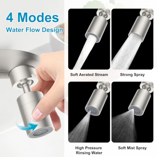 Hibbent 4-Mode Faucet Aerator, Faucet Sprayer Attachment, Brushed Nickel - color: Brushed Nickel, style: Four Modes