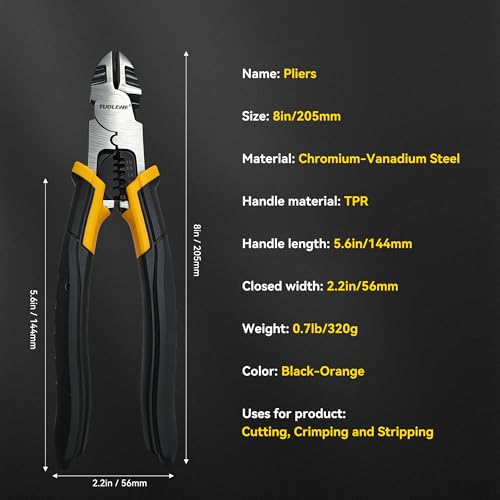 8 Inch 3-in-1 Wire Cutters, Heavy Duty Diagonal Cutting Pliers