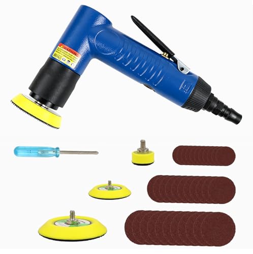 Mini Air Random Orbital Sander, 22000 RPM Pneumatic Polisher with 3 Pads - color: Blue