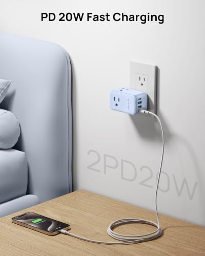 TROND Outlet Extender with 360 Rotating Plug, 3 Way Plug Adapter - color: Blue, size: 3 Prong-1 Pack