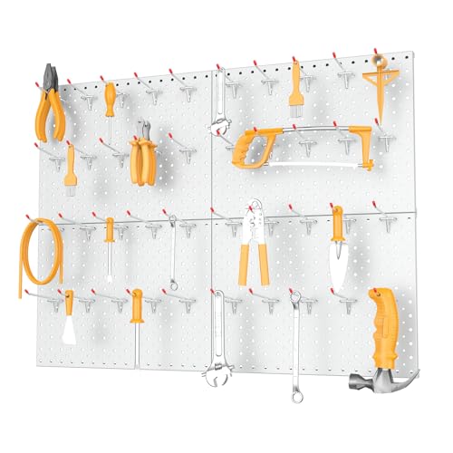 TORACK Metal Pegboard Panels and Hooks, Tool Organizer Peg Board, White - color: Cream White