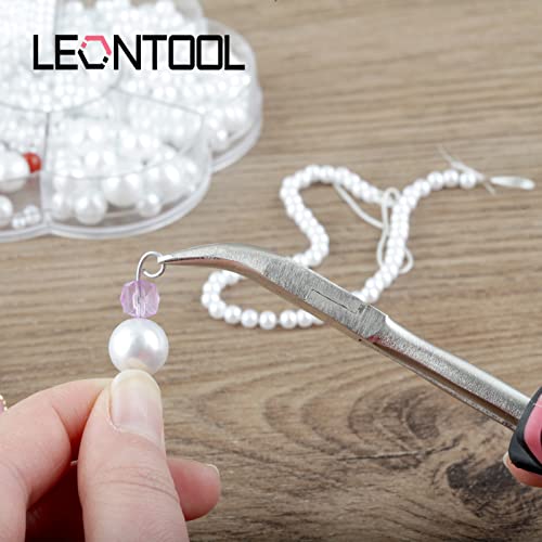Long Reach Bent Nose Pliers with Serrated Jaw 6 Inches Mini Bent Long Nose Pliers Bent Chain-Nose Pliers Curved Long Nose Plier For Jewelry Making Working In Tight Spaces Pink Tool for Women - style: Bent Nose Plier