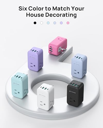 TROND Multi Plug Outlet Extender with 2 PD 20W USB C Charger and 3 Outlets - color: White, size: 3 Prong-1 Pack