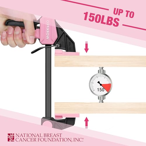 WORKPRO 6-Pack Bar Clamp Set, 6" (4) & 12" (2) Wood Clamps, Pink Ribbon - color: Pink, size: 6-Pack 6" and 12" Bar Clamps