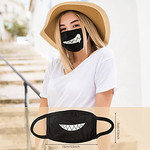 gootrades Sharp Teeth Face Mask Set of 4, Black Reusable Mouth Covers