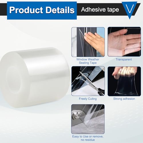 Window Insulation Tape for Winter Heavy Duty Weather Stripping Sealing Film Tape Draft Stopper 3 in x 33 Ft Keep Warm & Save Energy Easy Apply & Remove for Doors and Windows - size: 3 IN * 33 FT
