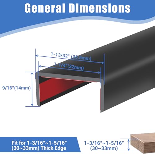 Rubber Edge Trim, Self-Adhesive U Channel Edge Protector for Plywood, Cabinet, 1-1/4" Wood Edge Banding, Flexible Furniture Repair, EPDM Material, Fit 1-1/4"(32mm), Length 10Ft, Black - size: Fit 1-1/4"- L10'