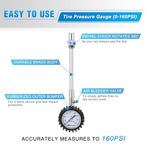 Nilight Tire Pressure Gauge 160PSI Dual Head Stainless Steel Heavy Duty - color: Dual Head Tire Pressure Gauge