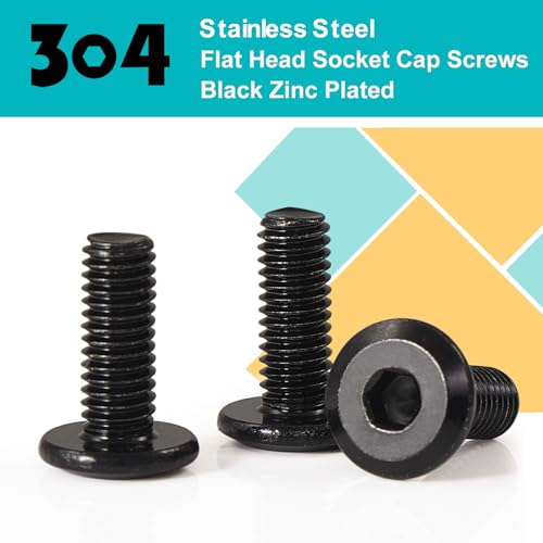 M8 x 30mm 20Pcs Flat Head Hex Socket Cap Screws, 304 Stainless Steel 18-8, Black Zinc Plated, Connection Furniture Bolts, Full Thread - size: M8 x 30mm(20PCS)