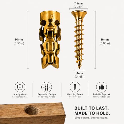 6×14mm Short Expansion Screw Set for Cabinet Hinge Repair & Stripped Thread Restoration Door Hinge, Fits 6mm Drill Holes in Tile Stone Wood 30Set