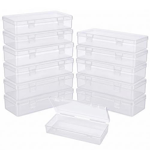 12 Pack Small Plastic Storage Containers, Small Rectangle Organizer with Hinged Lid, Clear Plastic Storage Containers Box for Beads, Jewelry, Crafts, Screws and Accessories (6.1 x 2.56 x 1.18 Inch)
